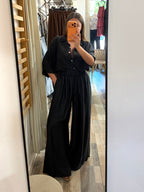 Pantalone satinato viscosa misto seta nero