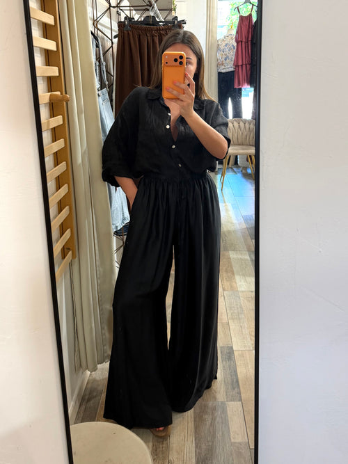 Pantalone satinato viscosa misto seta nero