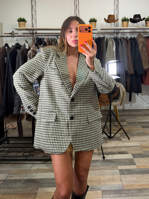 Blazer over foderato 25% lana pied de poule verde salvia