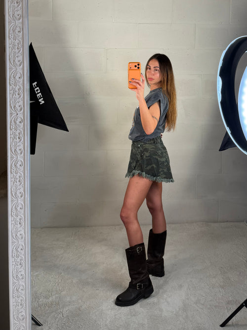 Short a campana mimetico in denim