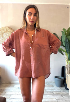 Camicia over in tencel terracotta rosata