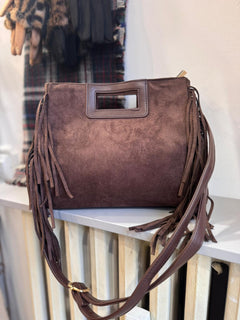 Borsa scamosciata con frange marrone Boston
