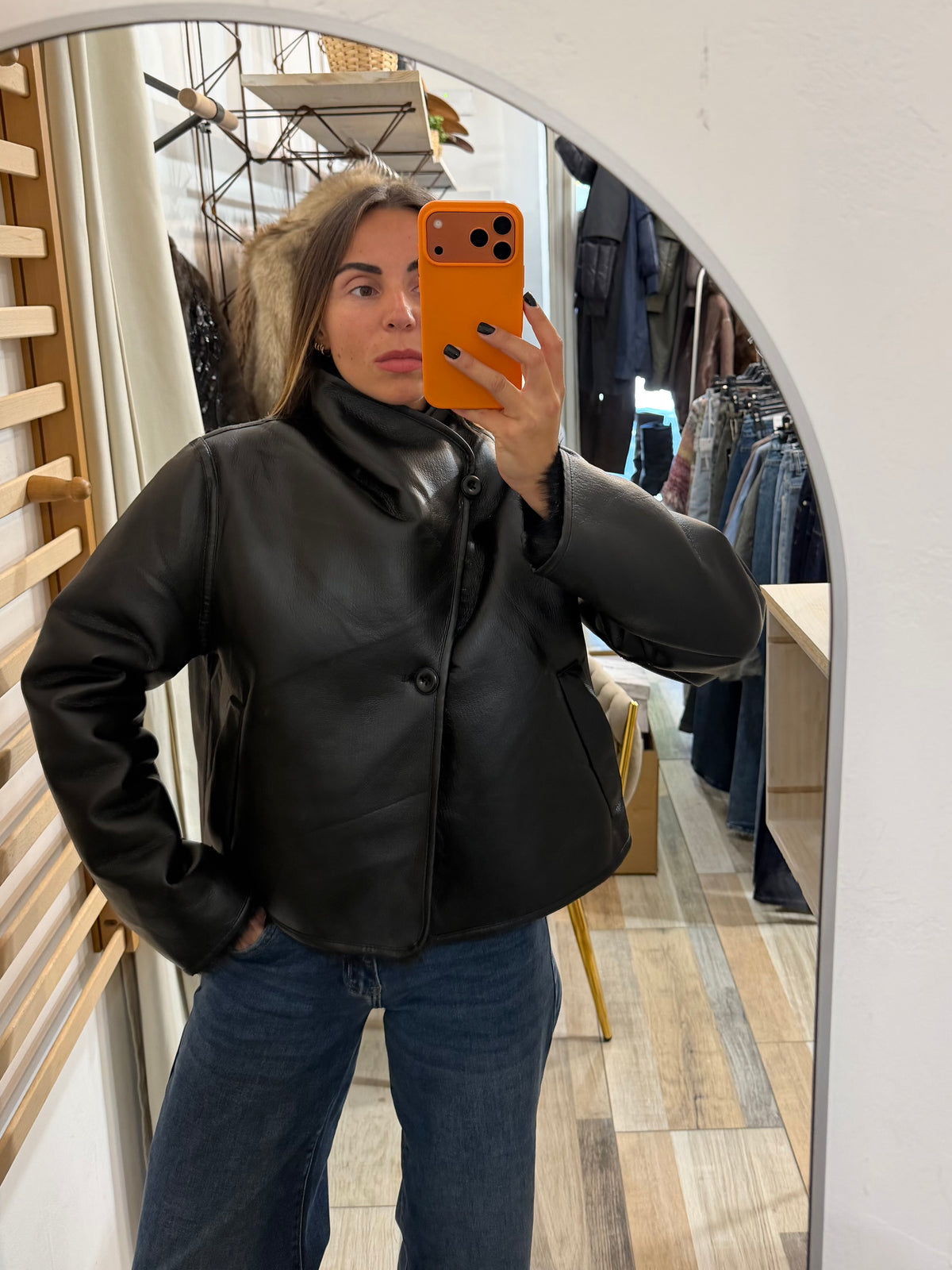 Montone ecopelle/ecofour double-face nero