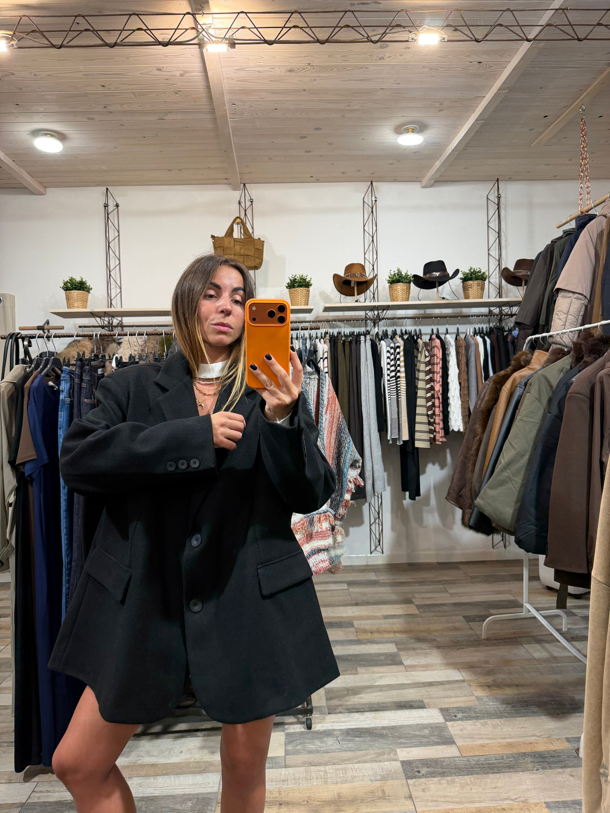 Cappottino foderato effetto blazer over nero