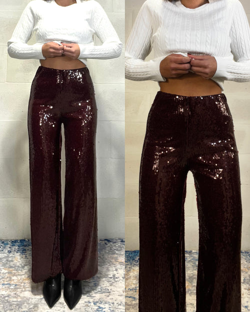 Pantalone di paillettes bordeaux