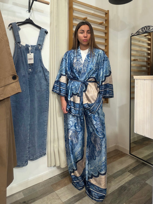 Coordinato satinato La vie azzurro