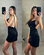Mini dress scollo morbido in velluto nero