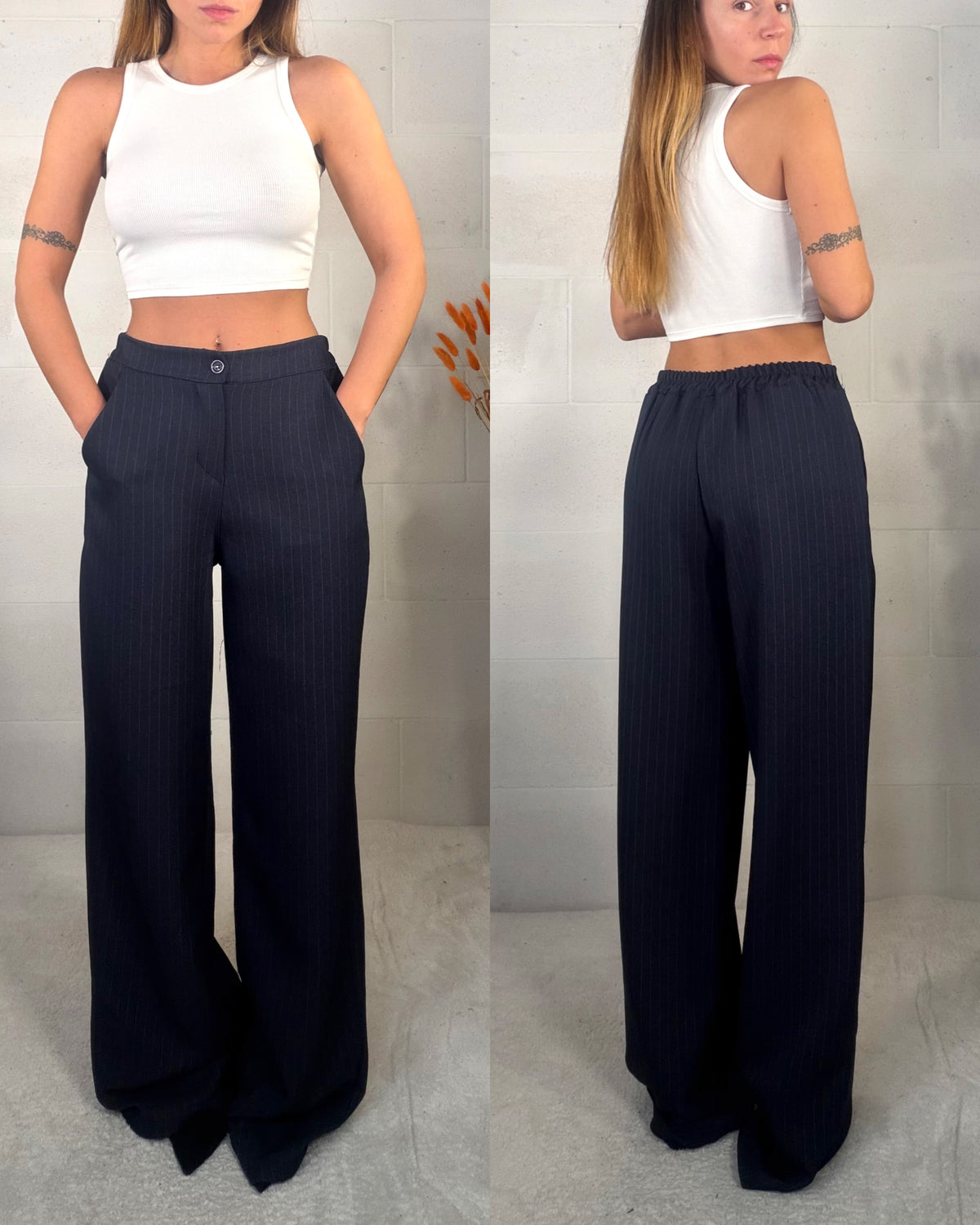 Pantalone sartoriale gessato blu