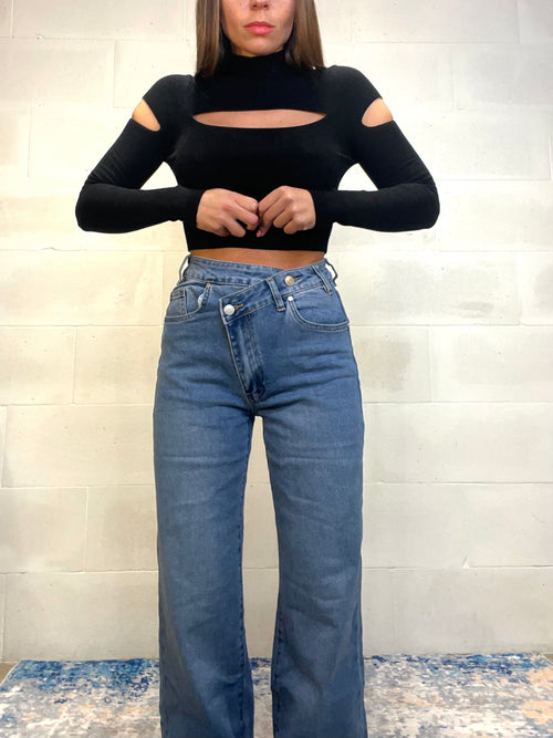 Denim portafoglio elasticizzato lavaggio medio/chiaro