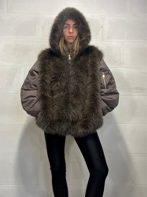 Giaccone Eskimo cioccolato inserti ecopelliccia