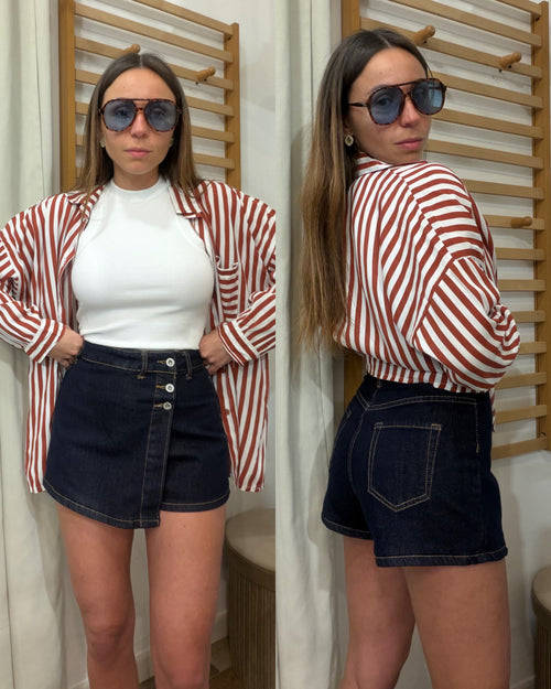 Gonna pantaloncino in denim a portafoglio lavaggio blu scuro