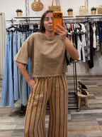 T-shirt crop 100% cotone effetto consumato beige