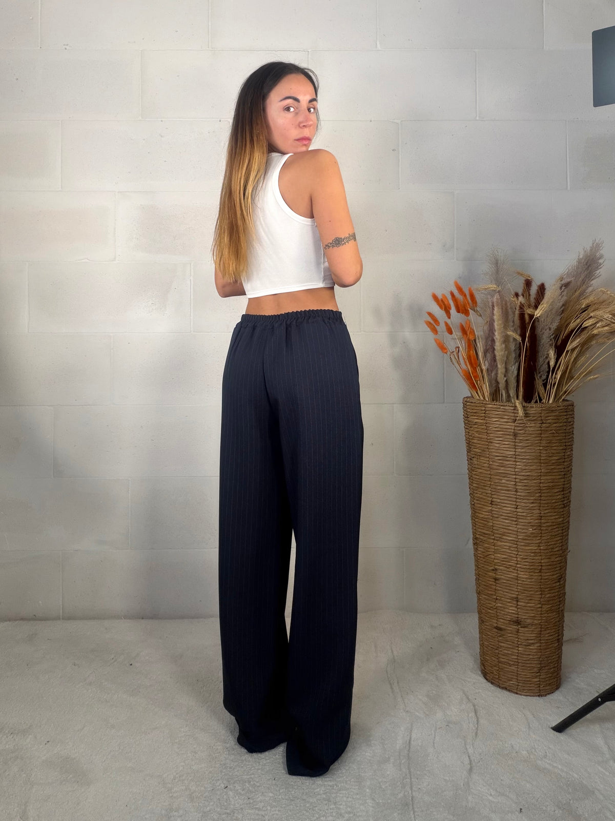 Pantalone sartoriale gessato blu