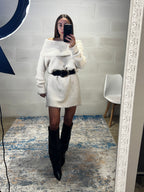 Dress simil lama spalle cadenti e risvolto panna