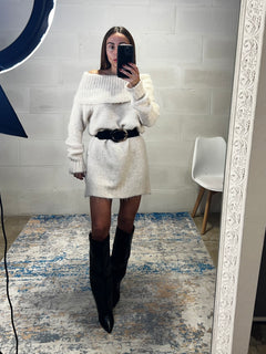 Dress simil lama spalle cadenti e risvolto panna