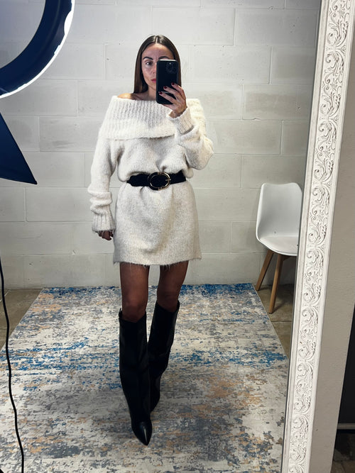 Dress simil lama spalle cadenti e risvolto panna