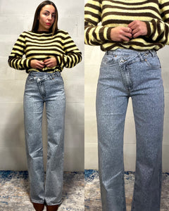 Denim sfumature animalier chiusura a portafoglio