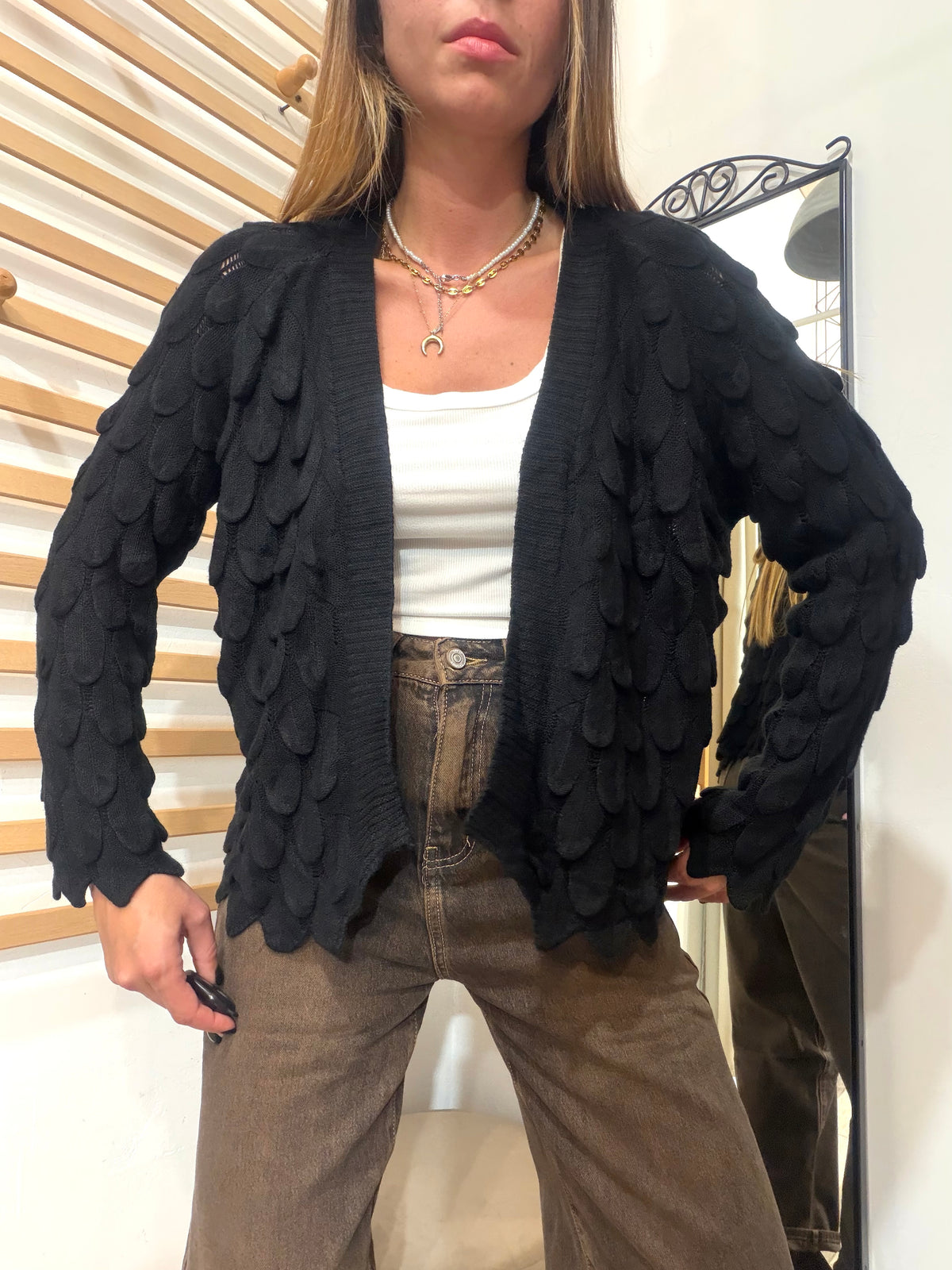 Cardigan Cigno in viscosa nero