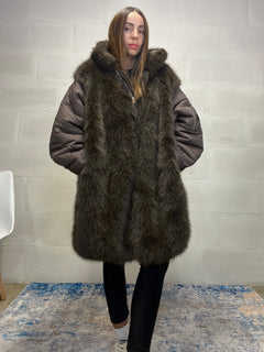 Parka lungo Eskimo cioccolato inserti ecopelliccia