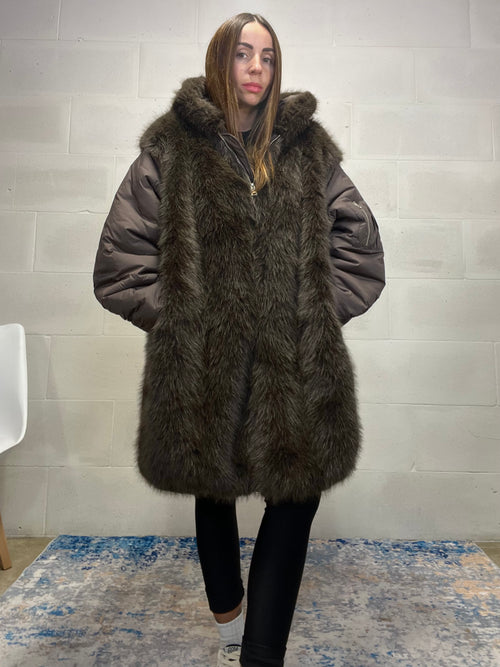 Parka lungo Eskimo cioccolato inserti ecopelliccia