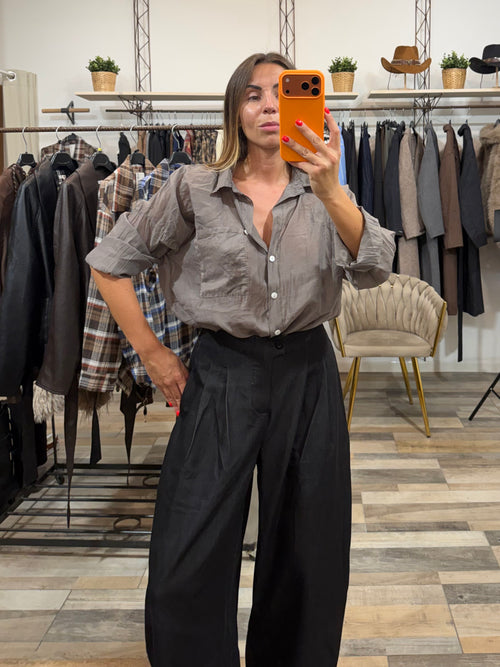 Pantalone baggy effetto denim nero con pence