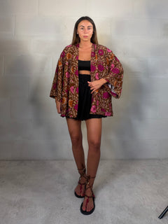 Kimono Indonesia marrone viscosa misto cotone