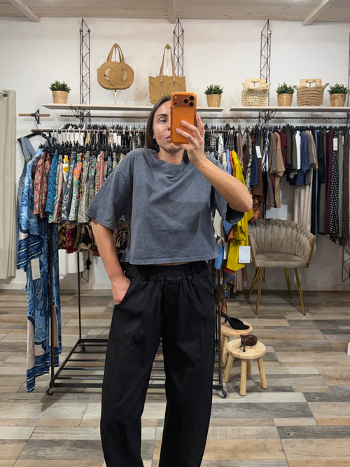 Pantalone baggy in 95% cotone 7/8 nero