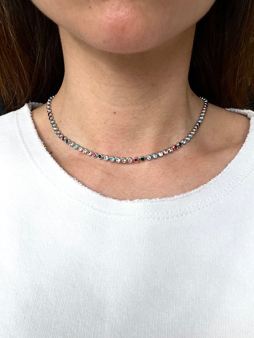 Collana Tennis a base argentata con pietre colorate