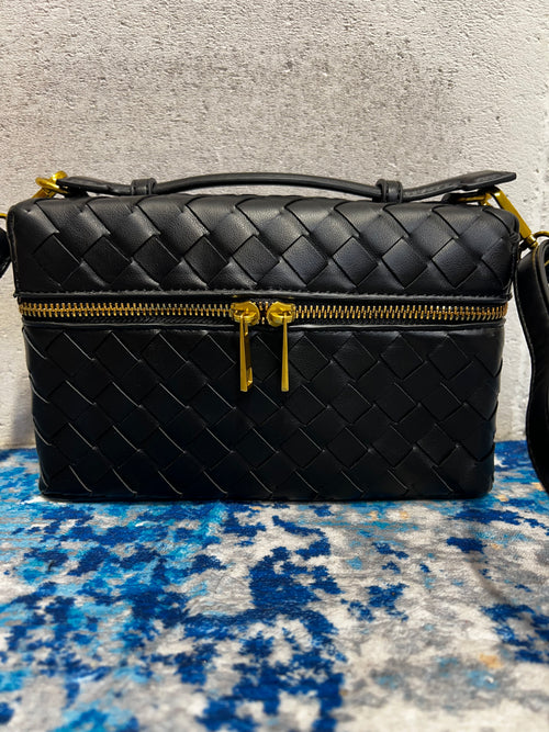 Borsa scrigno intrecciata nera