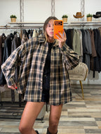 Camicia over in flanella tartan nera