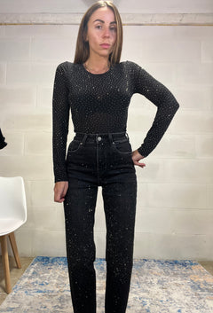 Body velato elasticizzato con strass