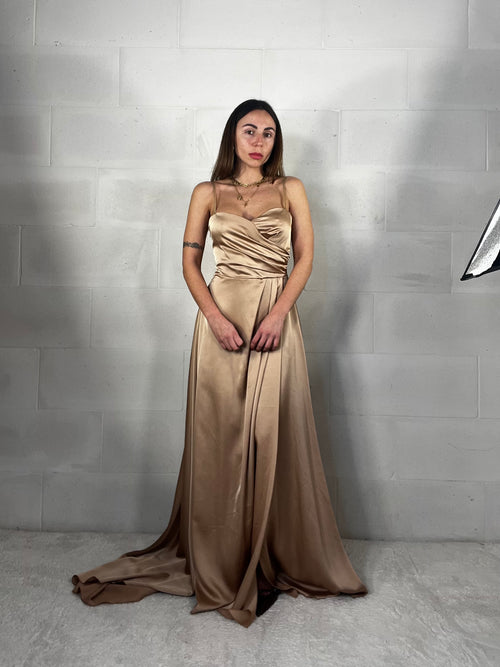 Maxi abito da cerimonia Venere champagne con strascico