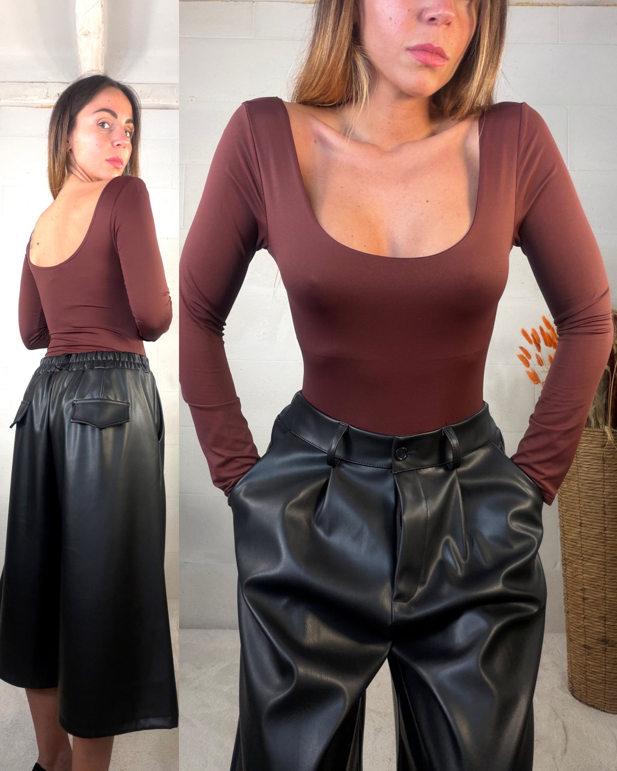 Body scollo fronte/retro in Lycra bordeaux ￼