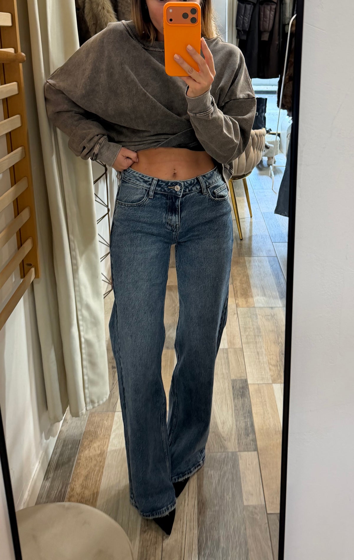 Denim a palazzo vita bassa