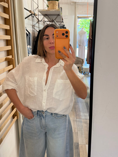 Camicetta in 100% lino bianca con manica a 3/4