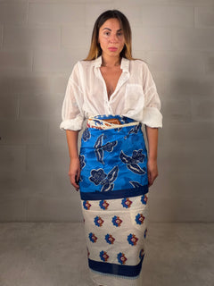 Pareo o maxi foulard in 100% cotone fantasia blu
