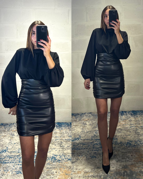 Abitino Megan effetto spezzato nero/ecopelle