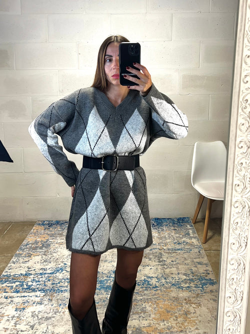 Dress Rombi modello ampio simil lana grigio