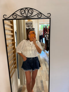 Short Butterfly in denim a lavaggio blu scuro