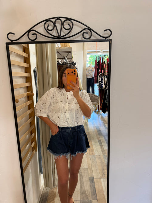 Short Butterfly in denim a lavaggio blu scuro