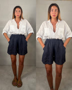 Short Comfy in 100% Lino blu