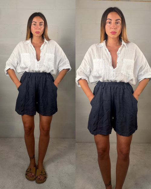 Short Comfy in 100% Lino blu