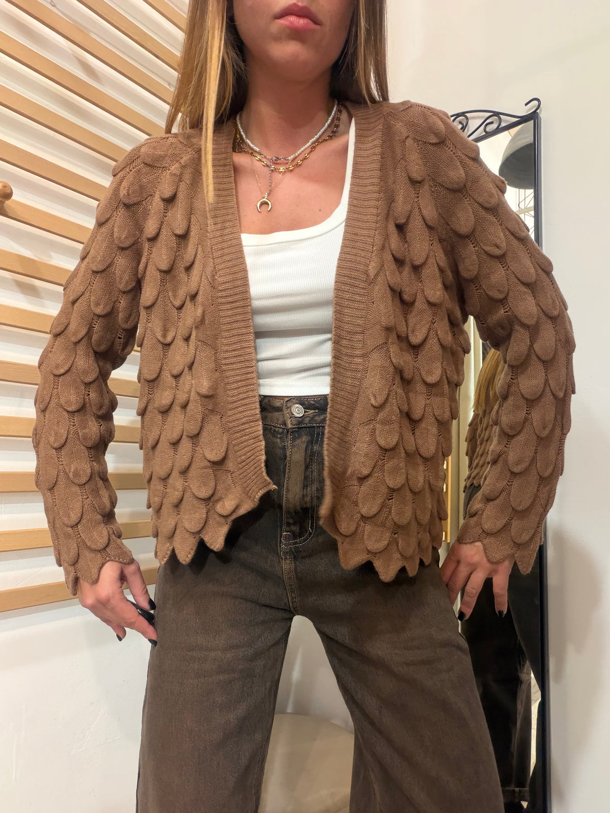 Cardigan Cigno in viscosa camel