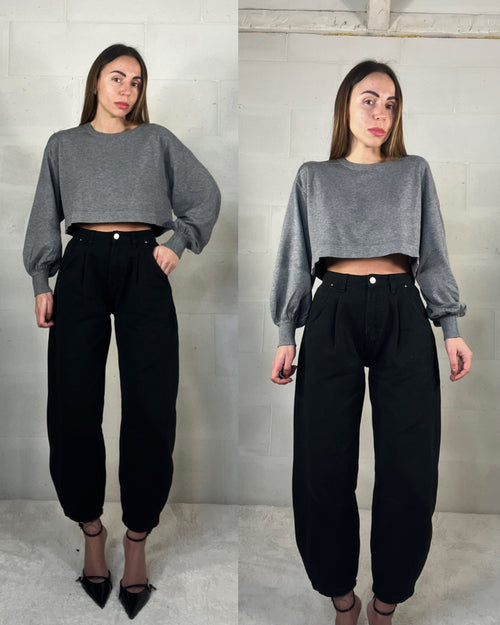 Denim baggy con pence nero