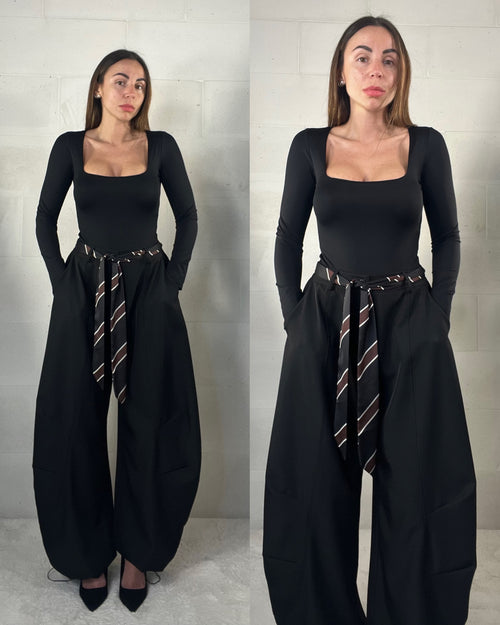 Pantalone baggy nero con cintura annodabile