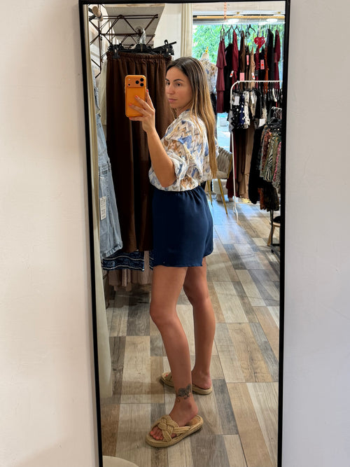 Gonna pantaloncino effetto pareo blu