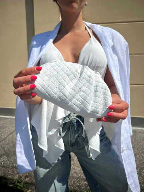 Clutch bag vera pelle bianca lavorazione Bottega