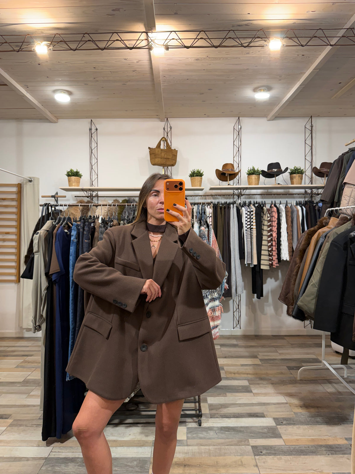 Cappottino foderato effetto blazer over marrone