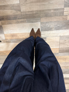 Pantalone baggy effetto denim blu con pence