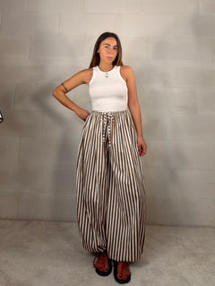 Pantalone Colombia 95% cotone con elastici sul fondo righe marroni